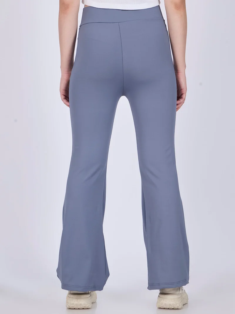 OUTZIDR Grey Criss Cross Waist Band Flared Leggigns